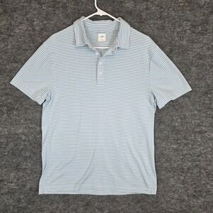 J Crew Polo Shirt Mens Large Blue White Striped Short Sleeve Slim Fit Preppy
